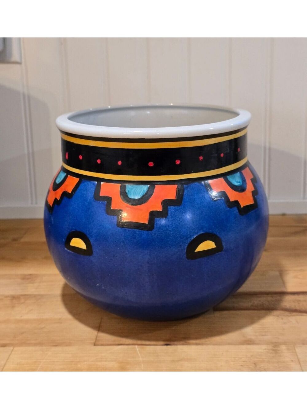 Vintage Ecco Terra Hand Painted Southwestern - Style Planter Pot 6.5"T x 8"W